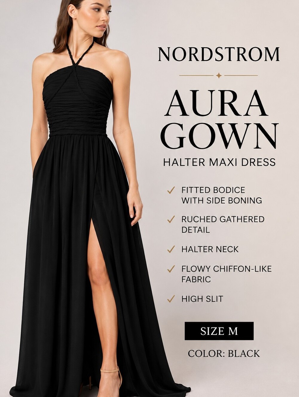 Dress the Population Black Ruched Bodice Maxi Dress